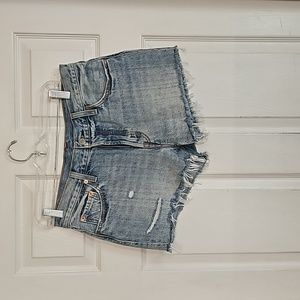 Womens Levi's 501 Shorts Blue Distressed Denim Jean Shorts Size 29